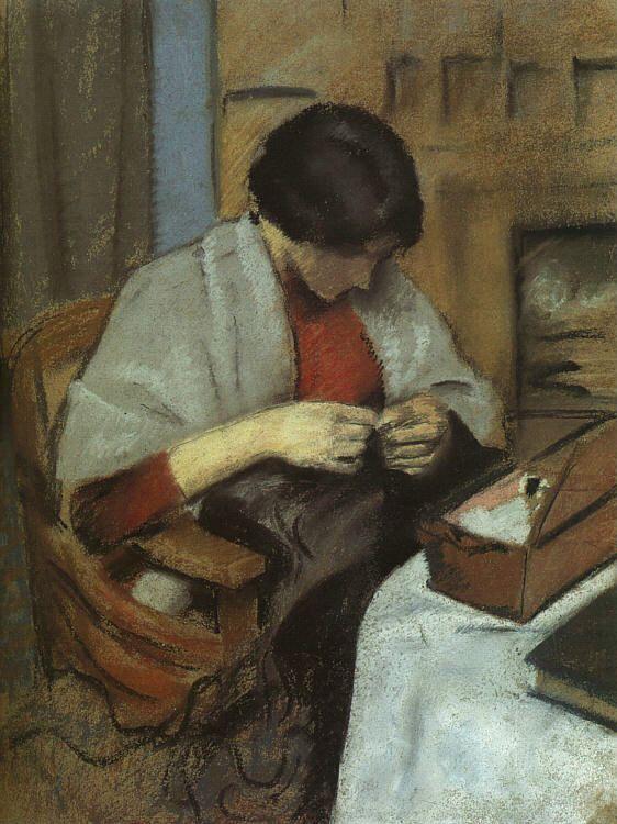 August Macke Elisabeth Gerhardt Sewing oil painting picture